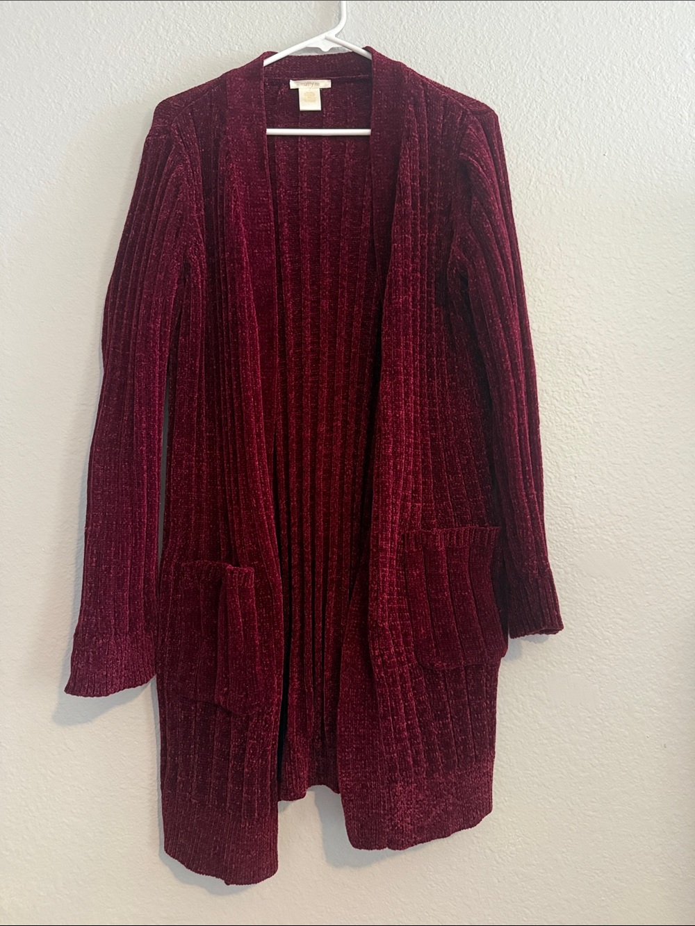 Women's Open-Front Ribbed Cardigan Sweater - Burgundy